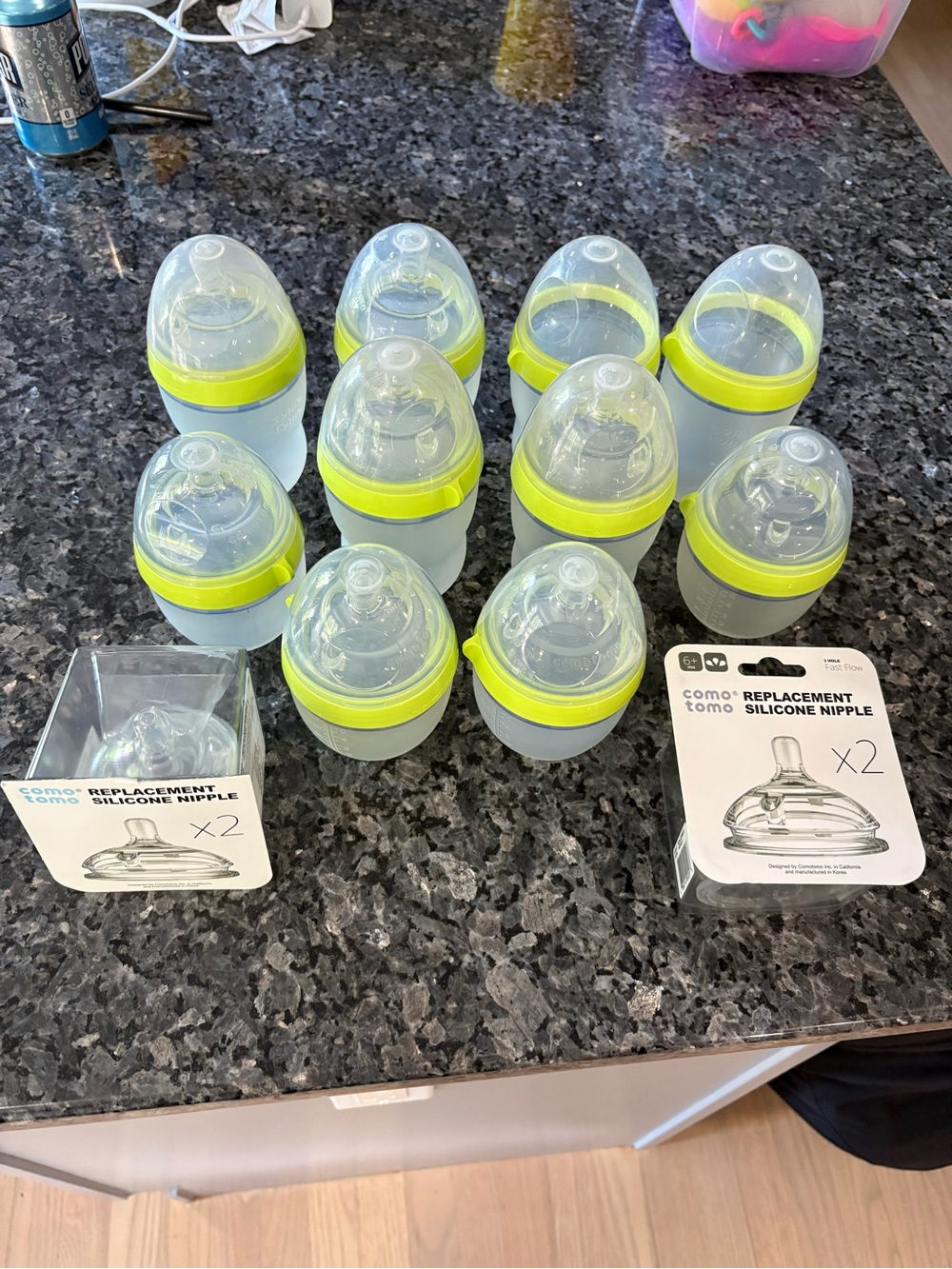 comotomo Baby Bottle Pack - Clear with Lime Green (Set of 10)